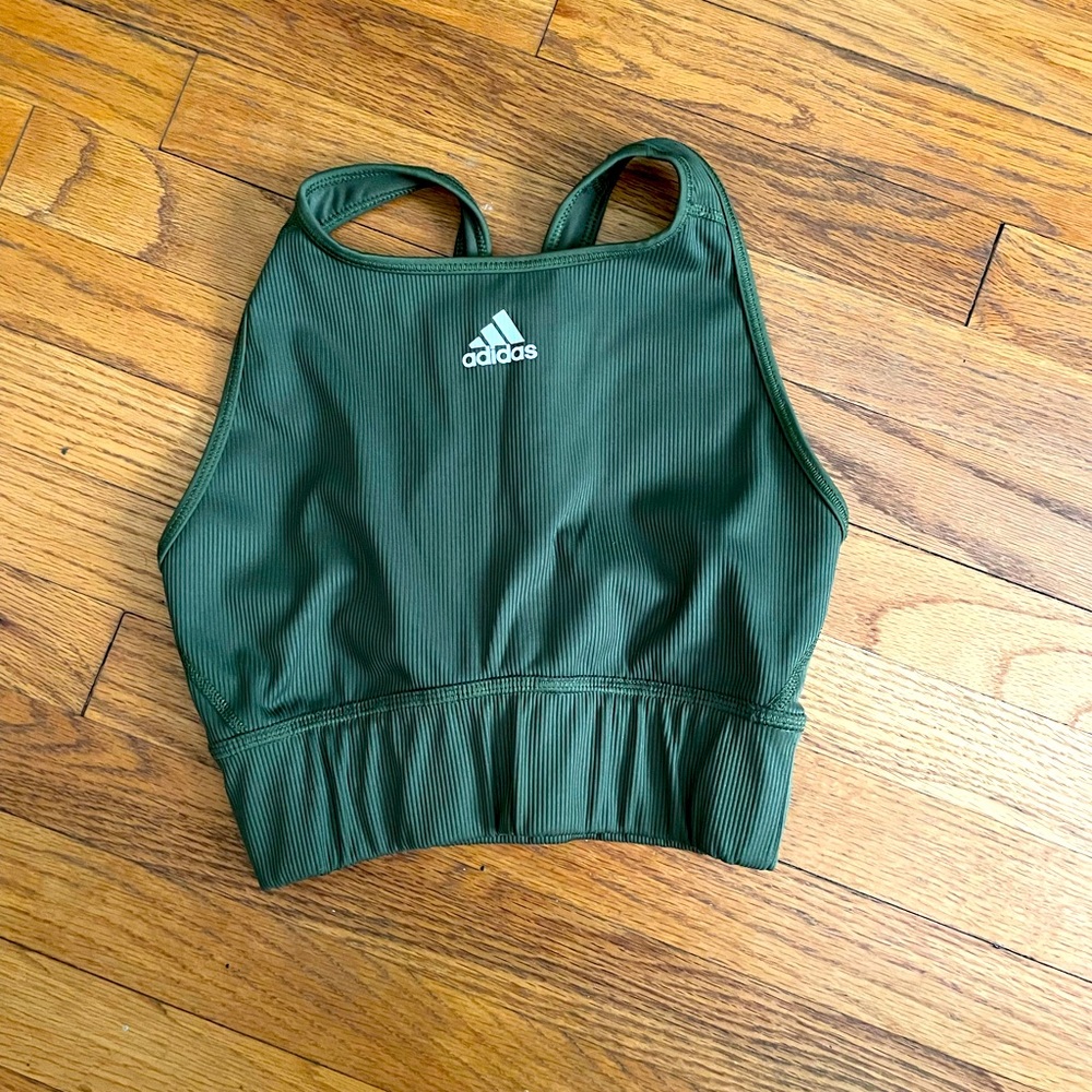 Adidas long-line sports bra, army green. Size S & in perfect condition